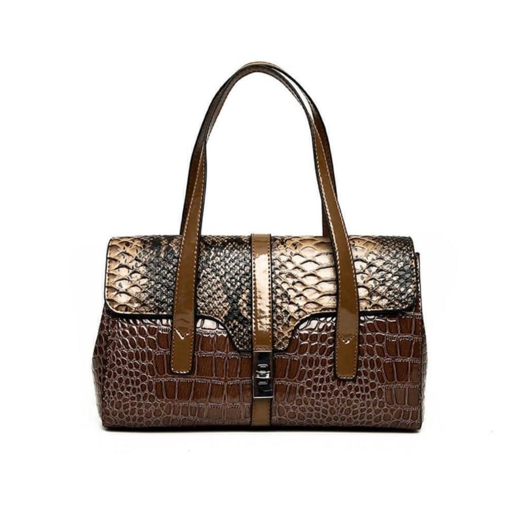 Large Capacity Snake Pattern Shoulder Handbag In Light Brown